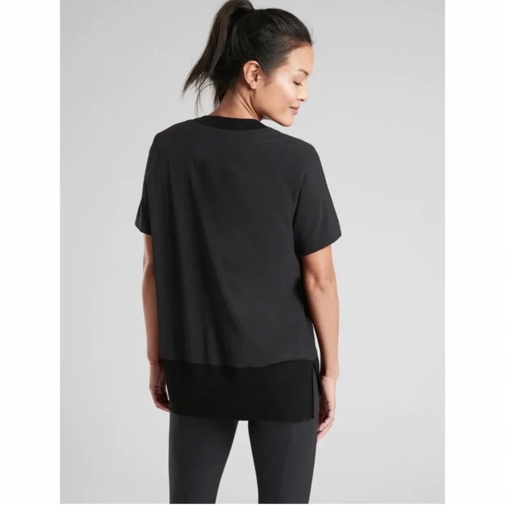 Athleta Zephyr Cropped Lightweight Loose Short Sleeve Ribbed Shirt Black Small - Picture 13 of 15